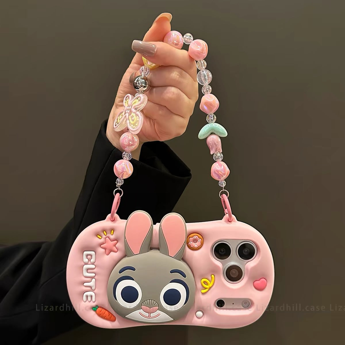 Cute Judy Phone Case with Wrist Strap, Crossbody Lanyard, and Retractable Stand