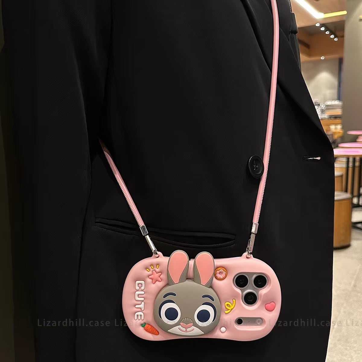 Cute Judy Phone Case with Wrist Strap, Crossbody Lanyard, and Retractable Stand