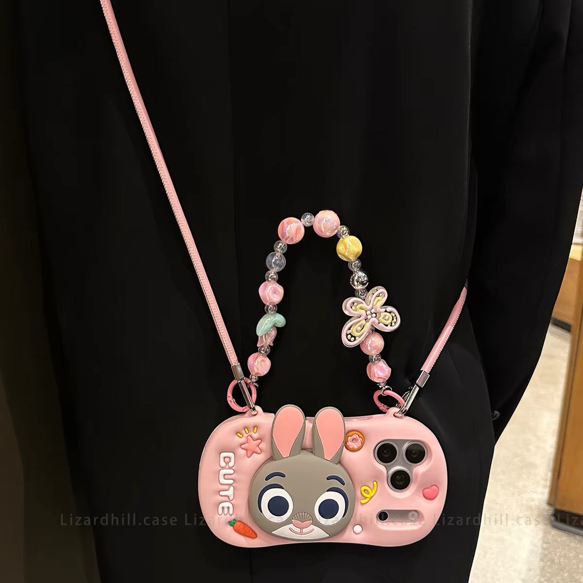 Cute Judy Phone Case with Wrist Strap, Crossbody Lanyard, and Retractable Stand