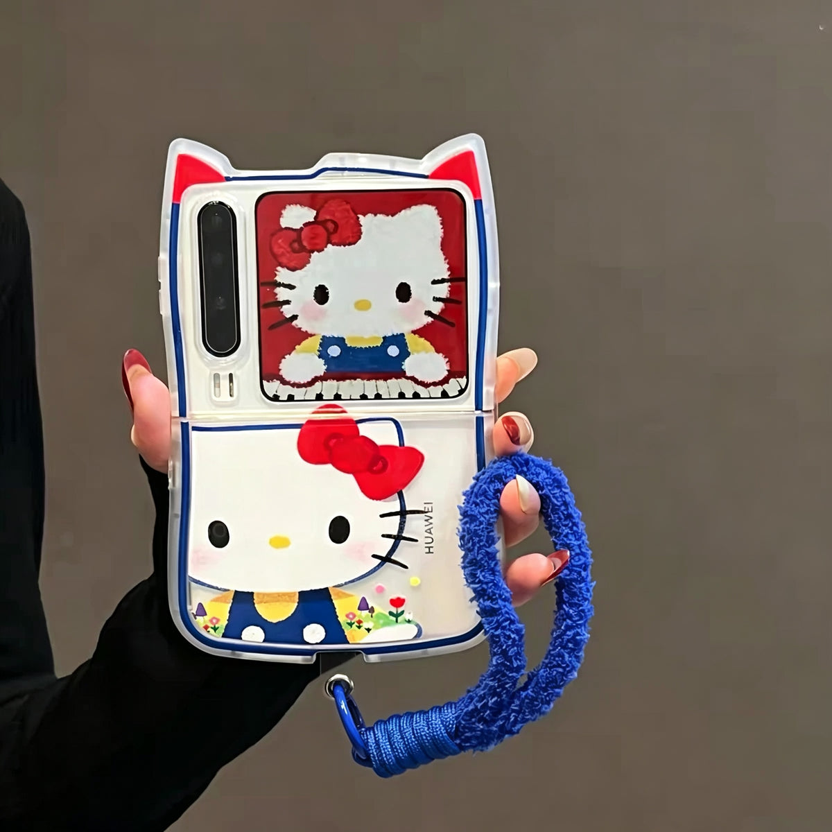 Compatible with AndroidCute Red Bow Foldable Phone Case with 3D Cat Ears