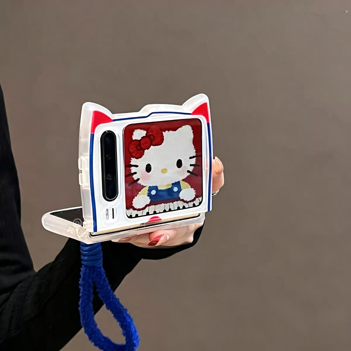 Compatible with AndroidCute Red Bow Foldable Phone Case with 3D Cat Ears