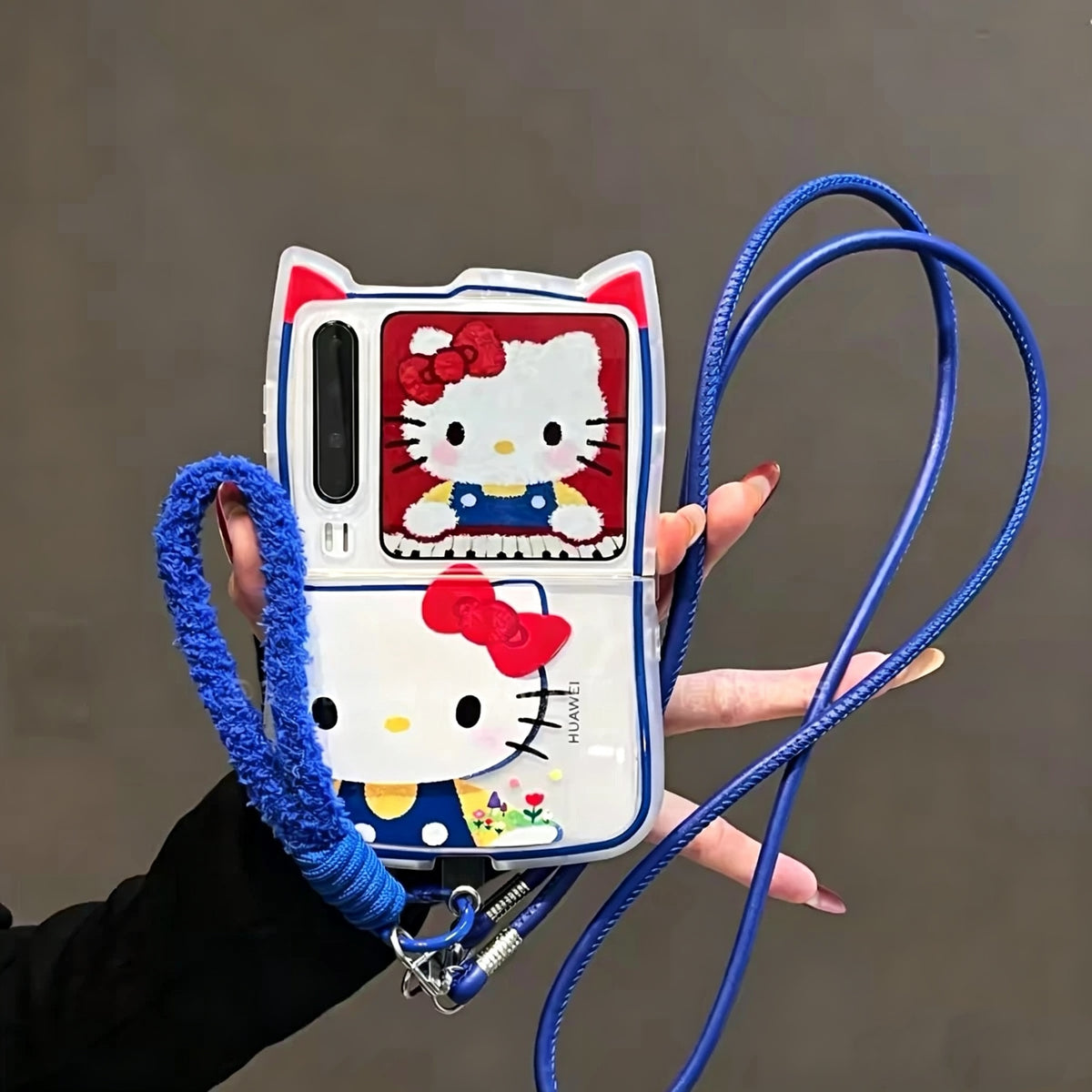 Compatible with AndroidCute Red Bow Foldable Phone Case with 3D Cat Ears