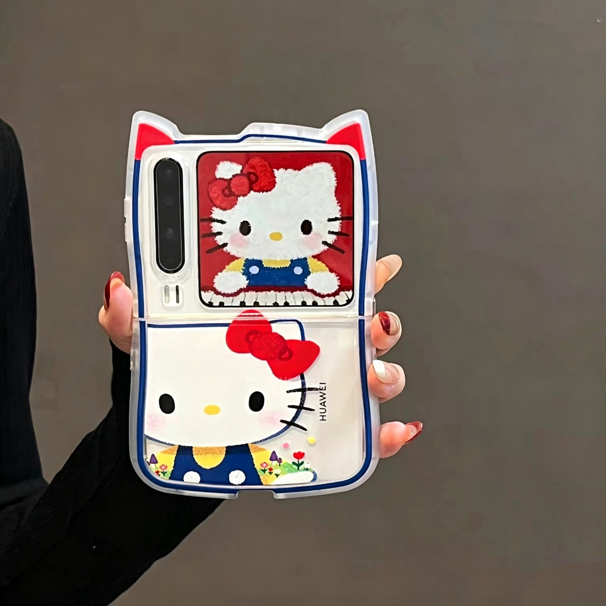 Compatible with AndroidCute Red Bow Foldable Phone Case with 3D Cat Ears