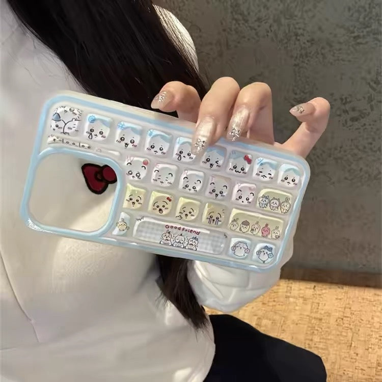 Cute Japanese/Korean-style Chiikawa & Hachi cartoon keyboard-themed phone case