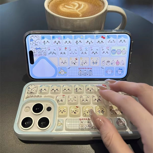 Cute Japanese/Korean-style Chiikawa & Hachi cartoon keyboard-themed phone case