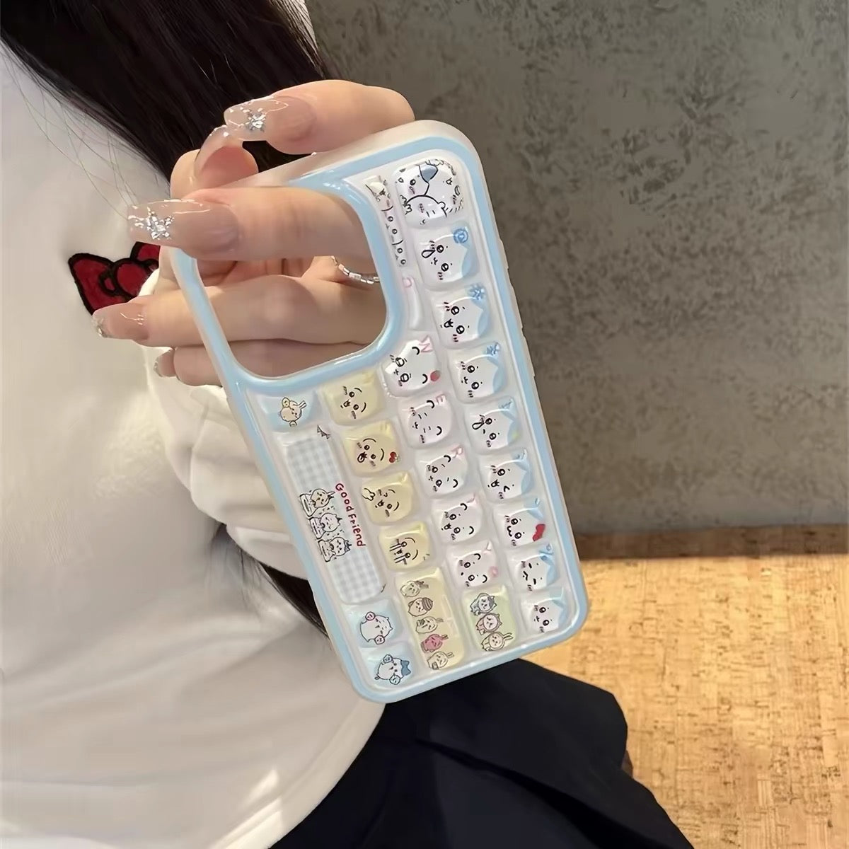 Cute Japanese/Korean-style Chiikawa & Hachi cartoon keyboard-themed phone case