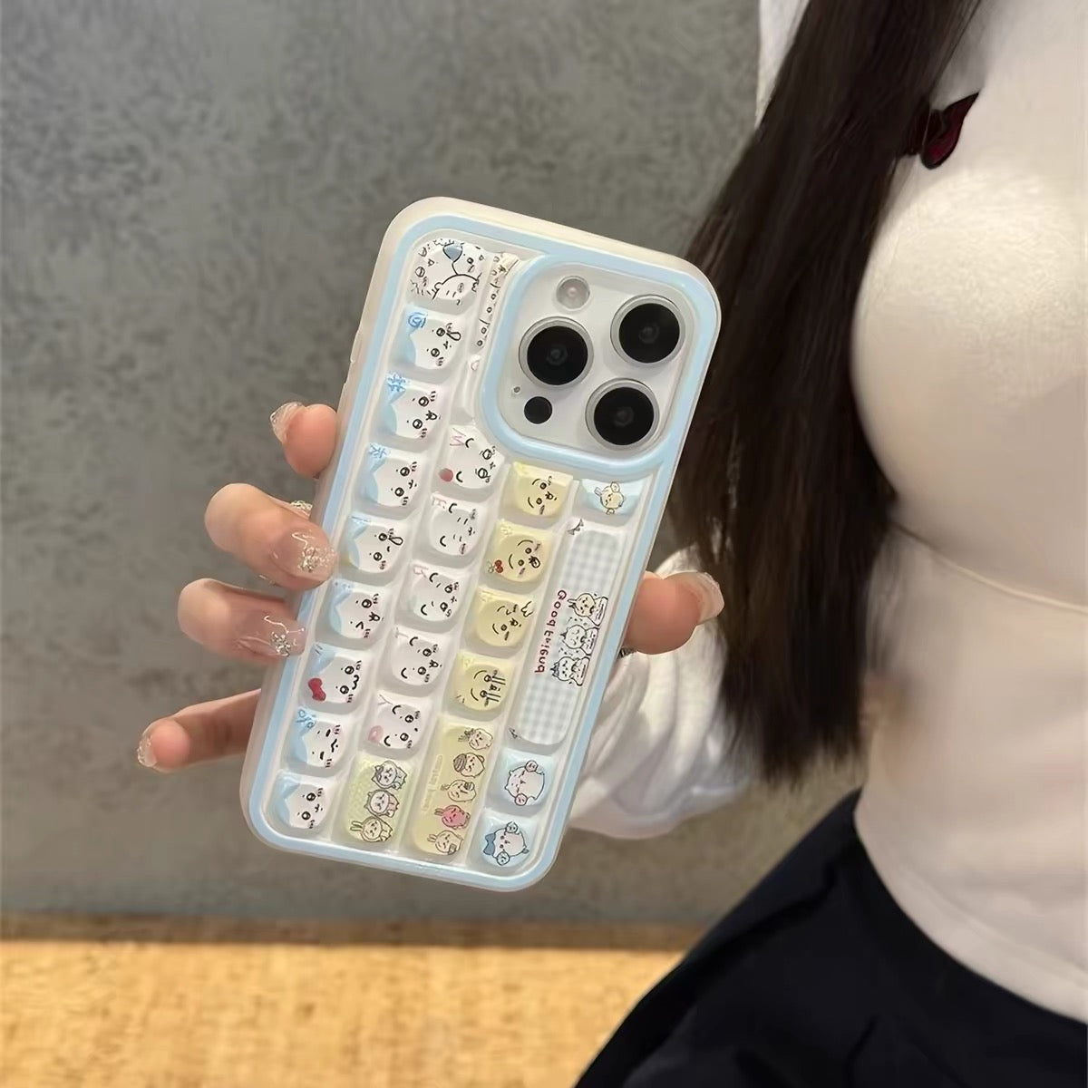 Cute Japanese/Korean-style Chiikawa & Hachi cartoon keyboard-themed phone case