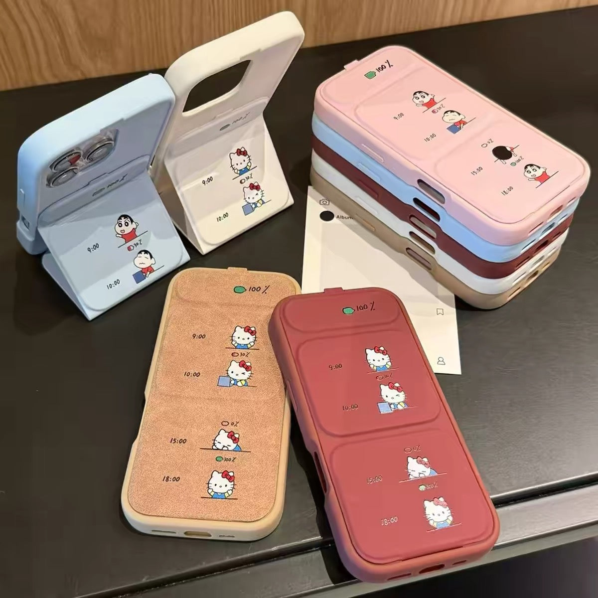 Magnetic Flip-Style Hello Kitty & Crayon Shin-chan Phone Case