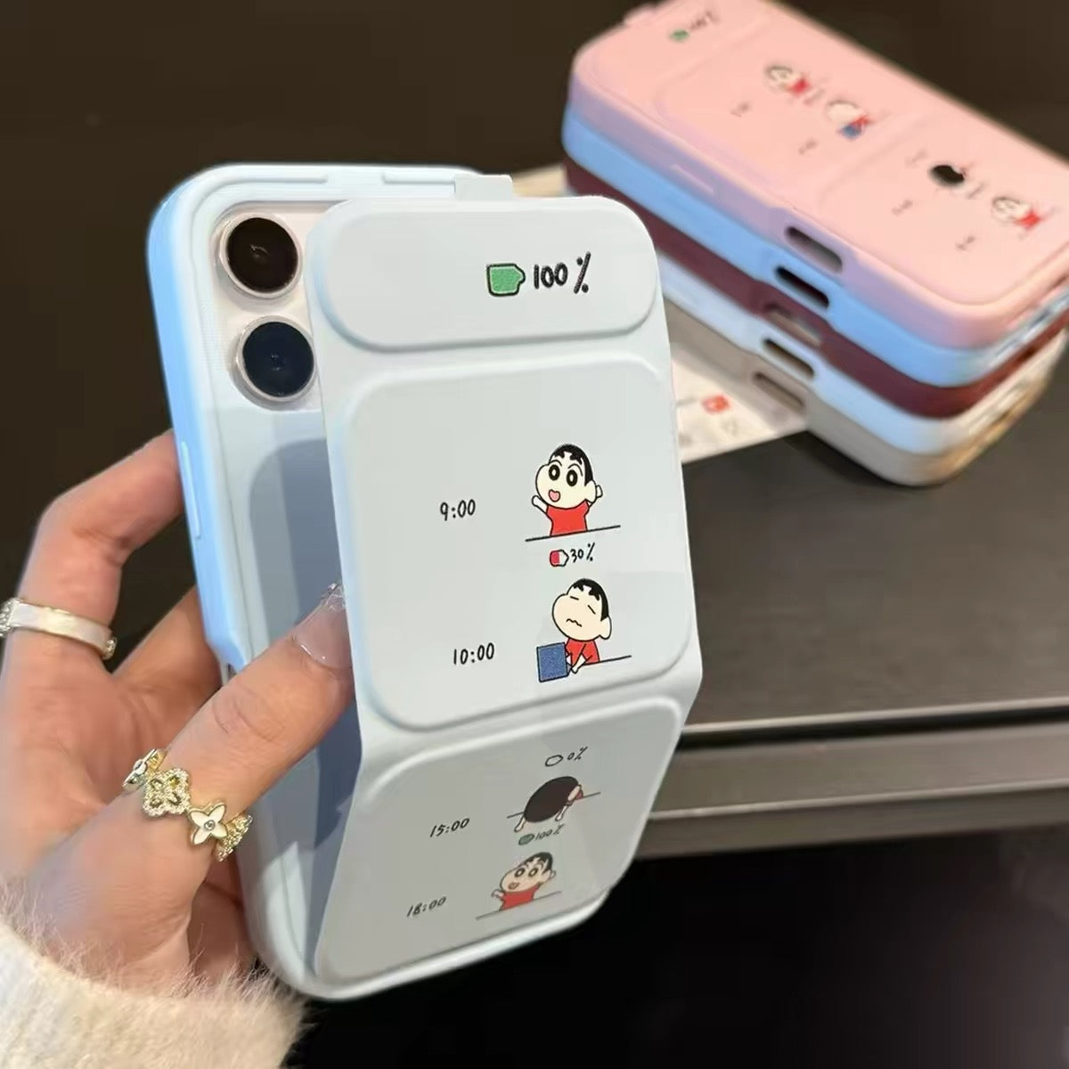 Magnetic Flip-Style Hello Kitty & Crayon Shin-chan Phone Case