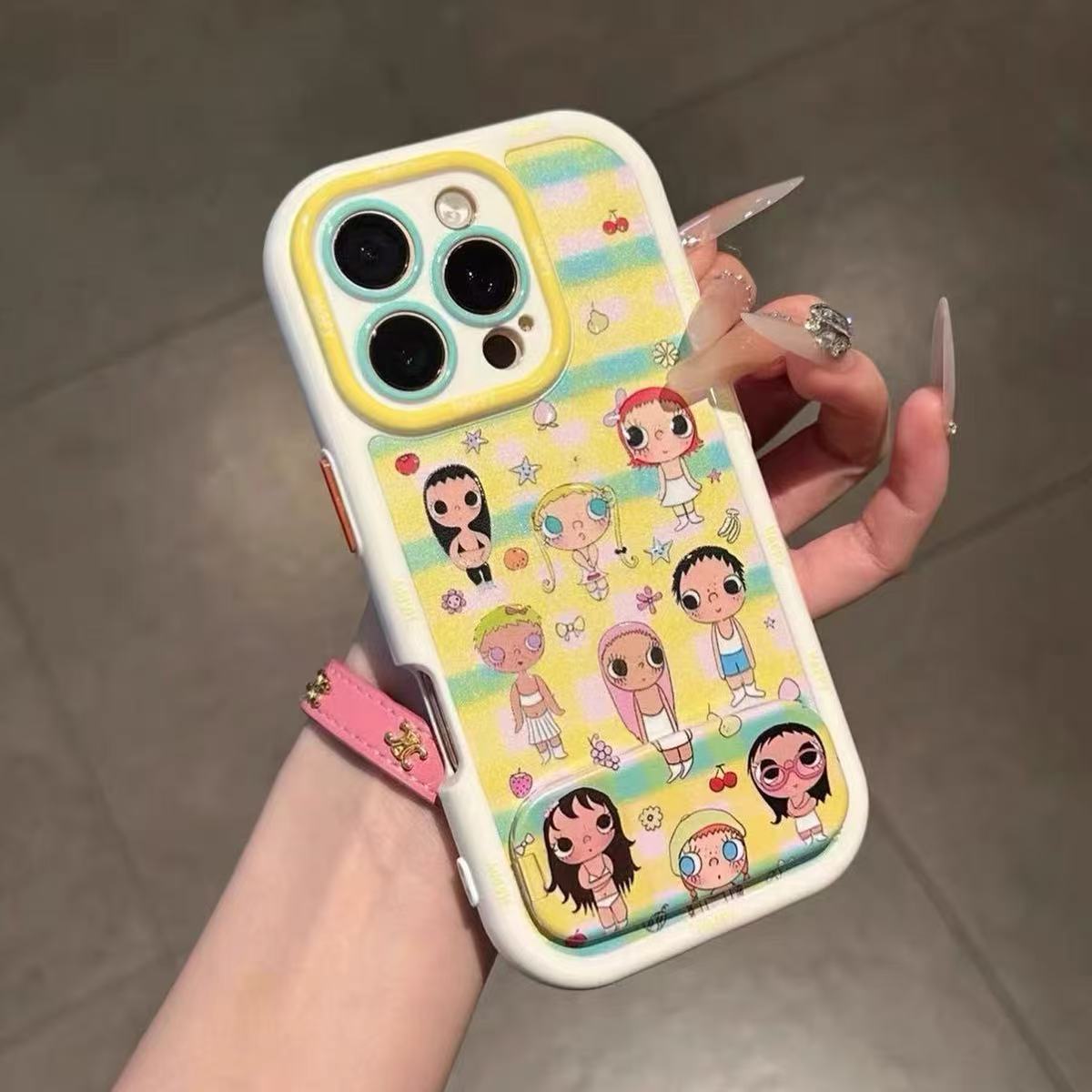 Bestie-themed phone case with a built-in mirror stand (featuring a hand-in-hand design)