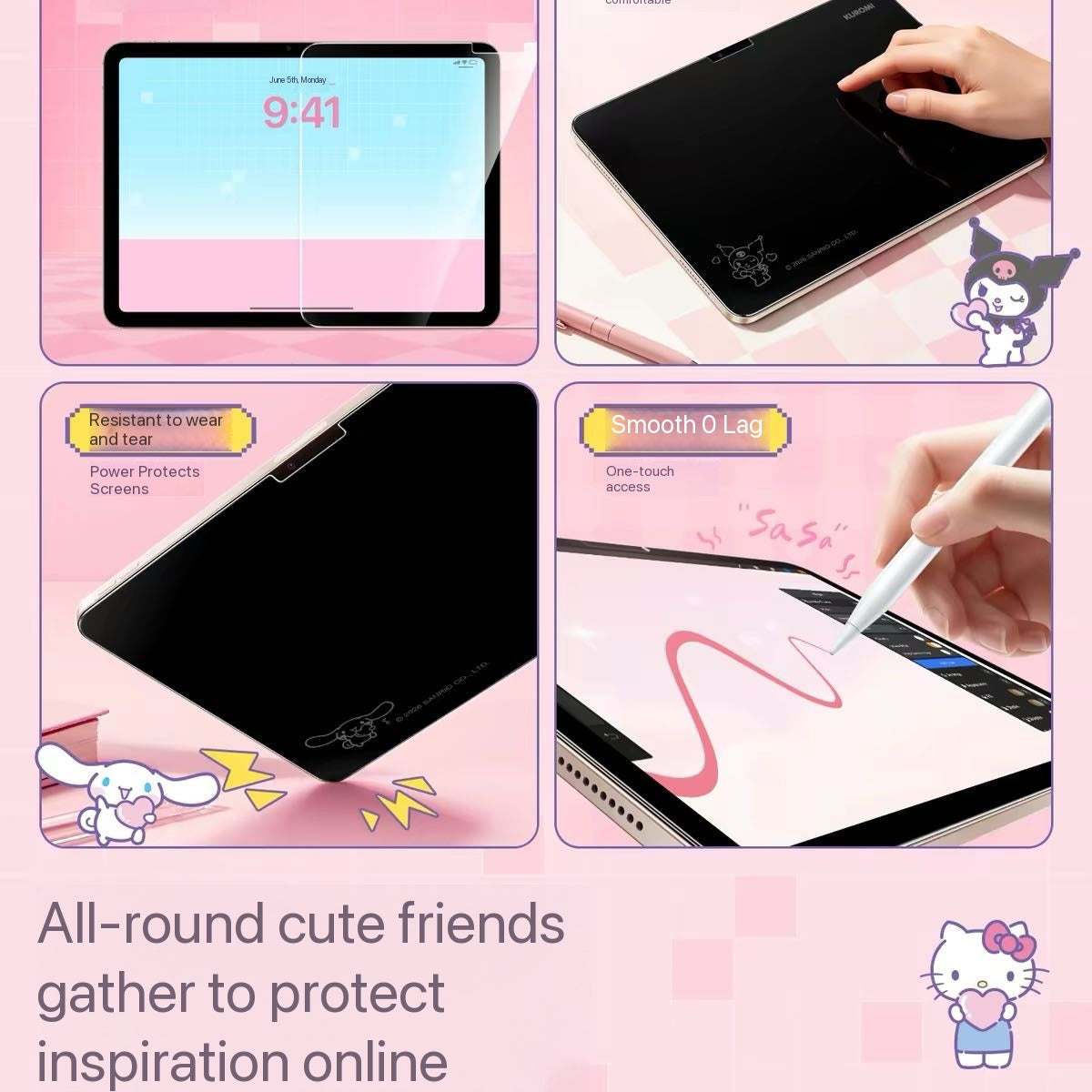 Hello Kitty-themed tempered glass screen protector for iPad
