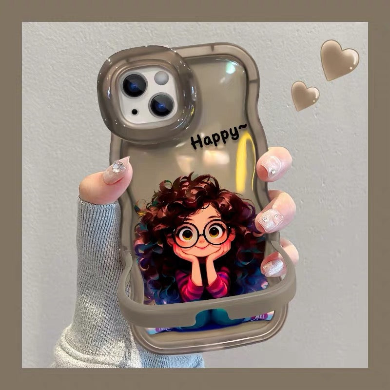 Phone Case with Dual Kickstands Featuring a Curly-Haired Girl