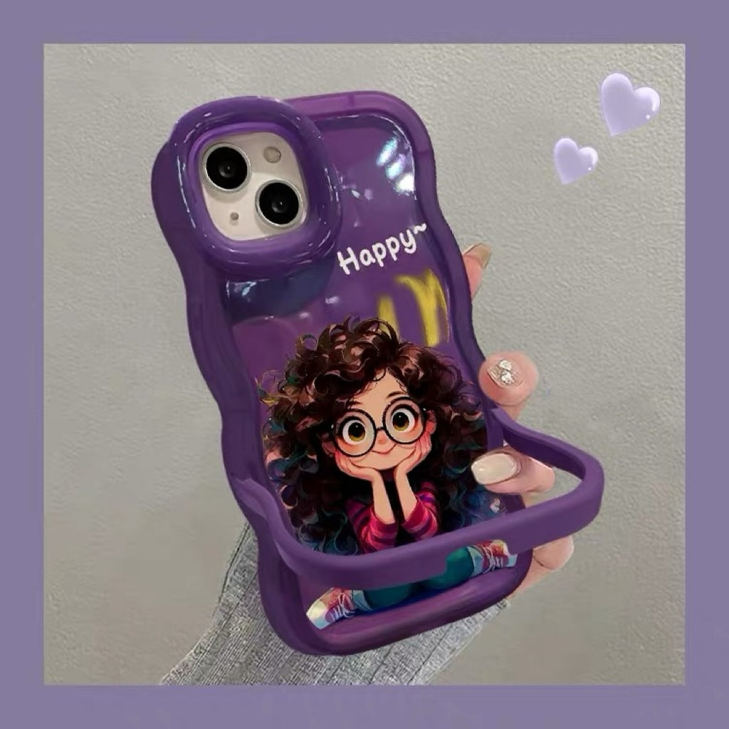 Phone Case with Dual Kickstands Featuring a Curly-Haired Girl