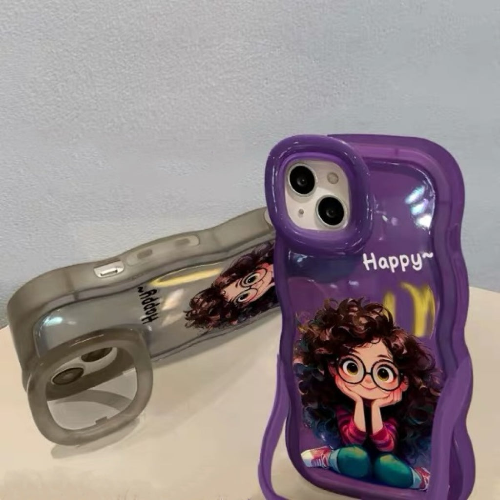 Phone Case with Dual Kickstands Featuring a Curly-Haired Girl