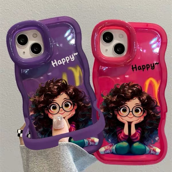 Phone Case with Dual Kickstands Featuring a Curly-Haired Girl