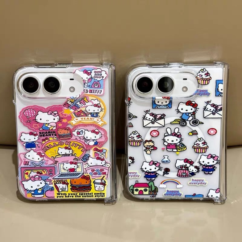 Hello Kitty Sticker-Style Magnetic Foldable Phone Case for iPhone Duo