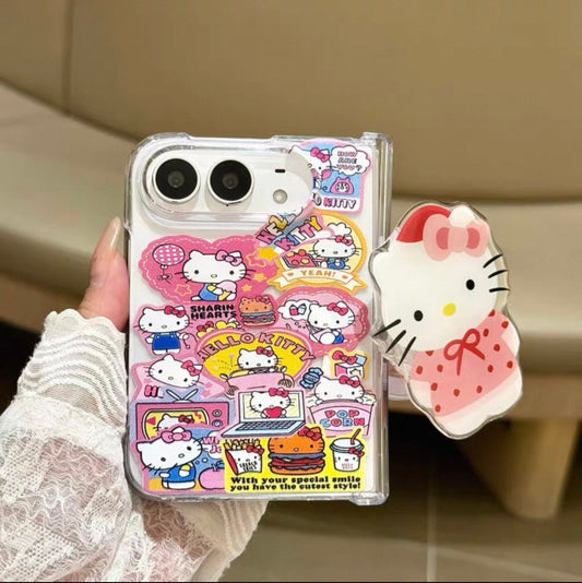 Hello Kitty Sticker-Style Magnetic Foldable Phone Case for iPhone Duo