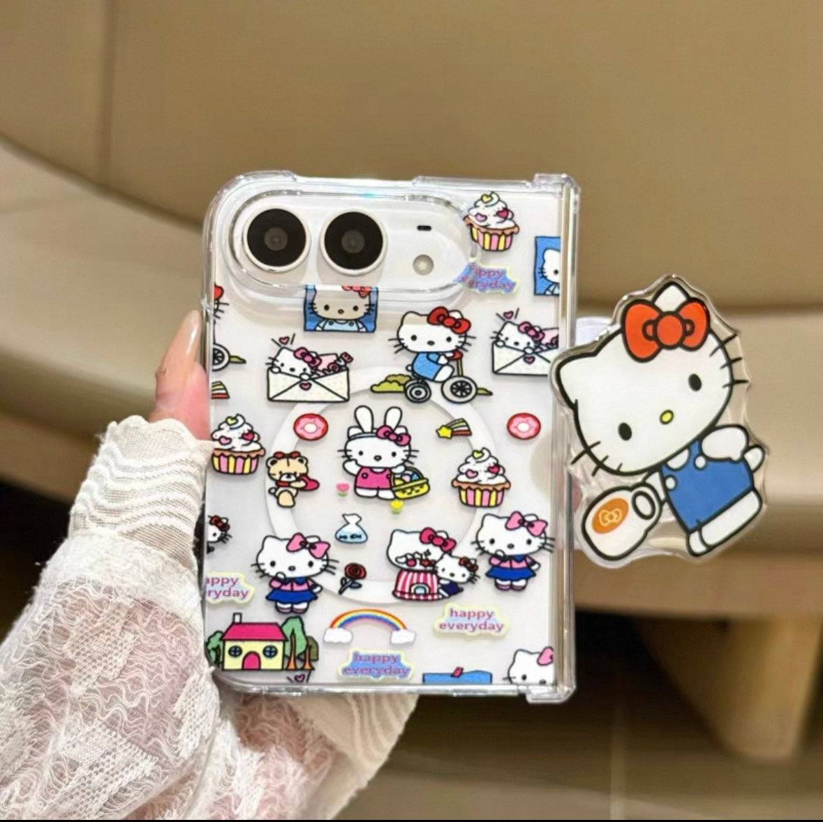 Hello Kitty Sticker-Style Magnetic Foldable Phone Case for iPhone Duo