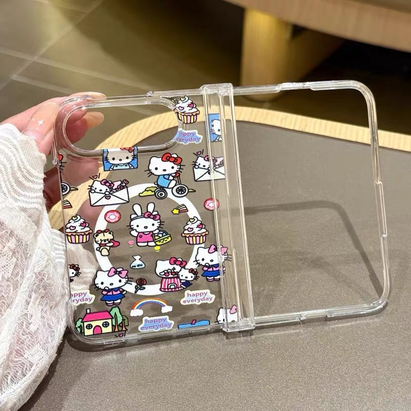 Hello Kitty Sticker-Style Magnetic Foldable Phone Case for iPhone Duo