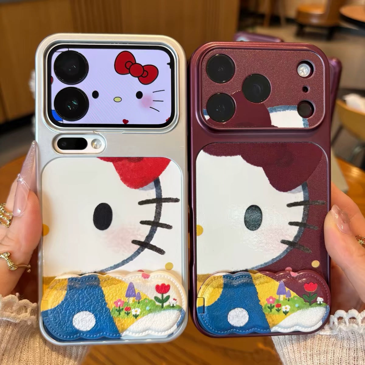 Cute Cartoon Cat Mirror Stand Phone Case