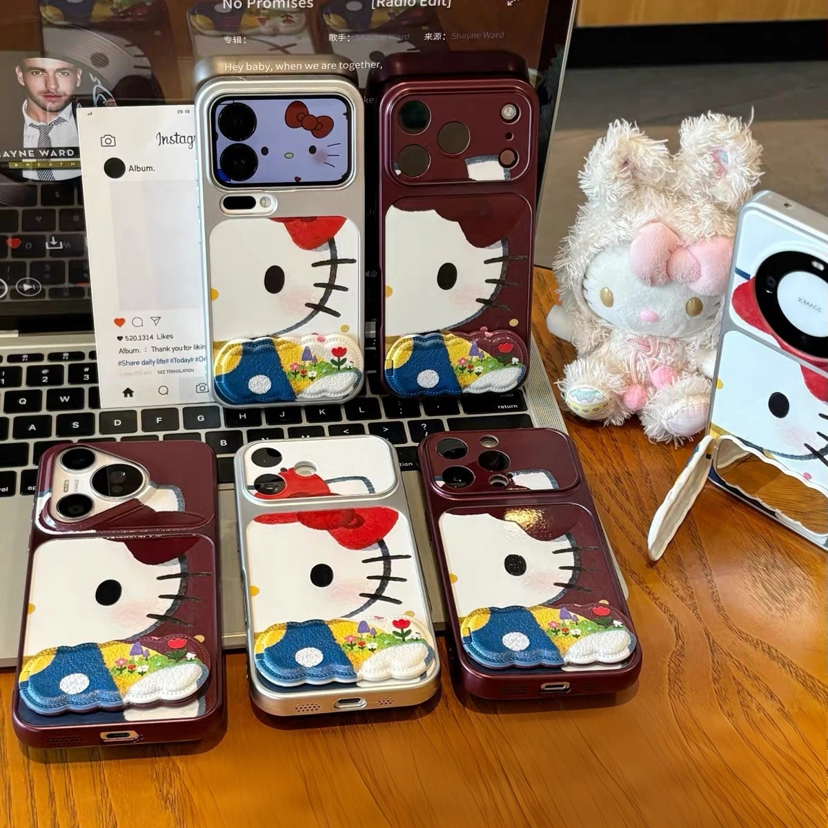 Cute Cartoon Cat Mirror Stand Phone Case
