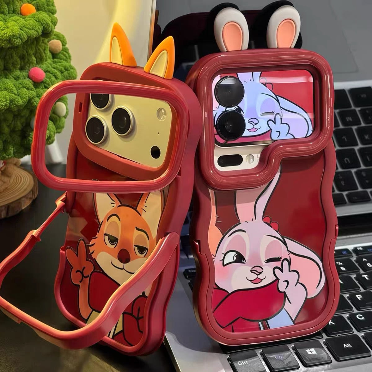"Red Scarf" Couple-Themed Phone Case with Dual Kickstands (Judy & Nick)