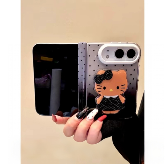 iPhoneDuo Creative Korean-Style Gradient Polka-Dot 3D "Chanel-Inspired" Hello Kitty Phone Case
