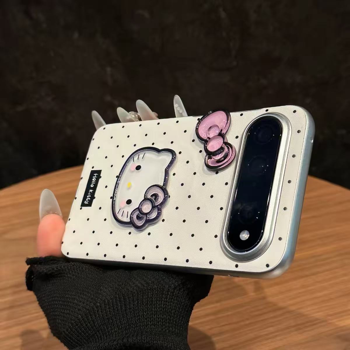 Suitable for Huawei Pura X View phone case – black with polka dots and a bow