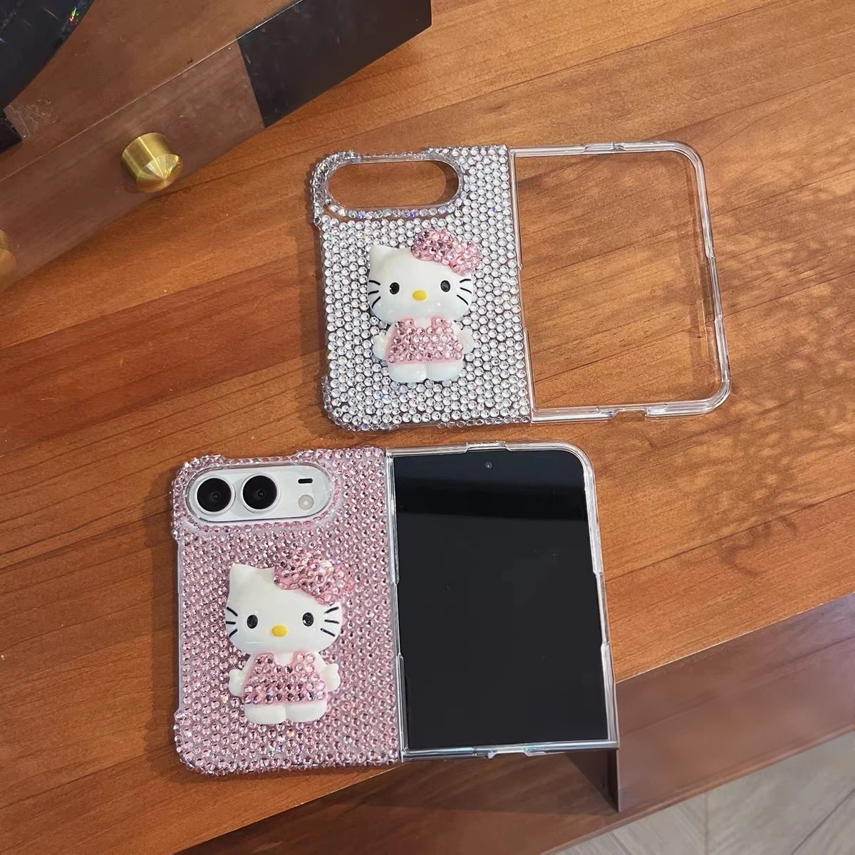 Cute Cartoon Rhinestone-Studded Hello Kitty Case for iPhone Duo Foldable Phone