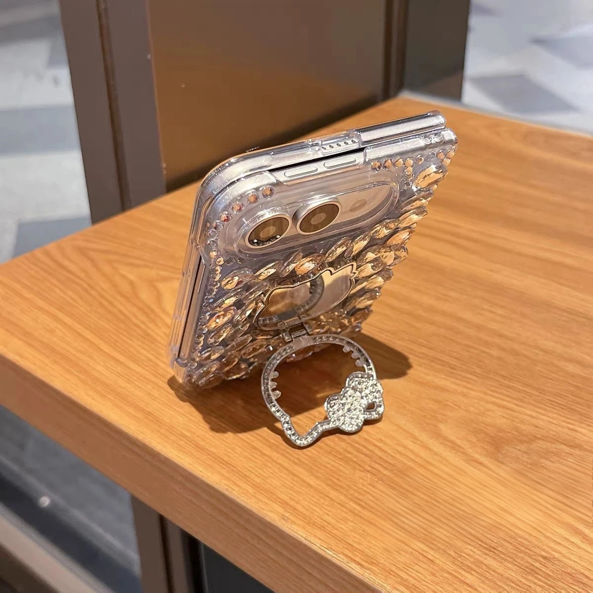 Rhinestone-Embellished Hello Kitty Mirror Stand Case for iPhone Duo