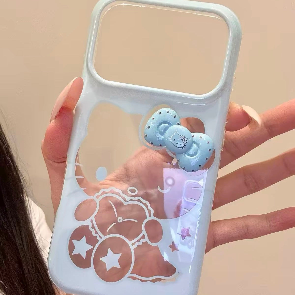 Cute, girly pink cartoon cutout Hello Kitty phone case