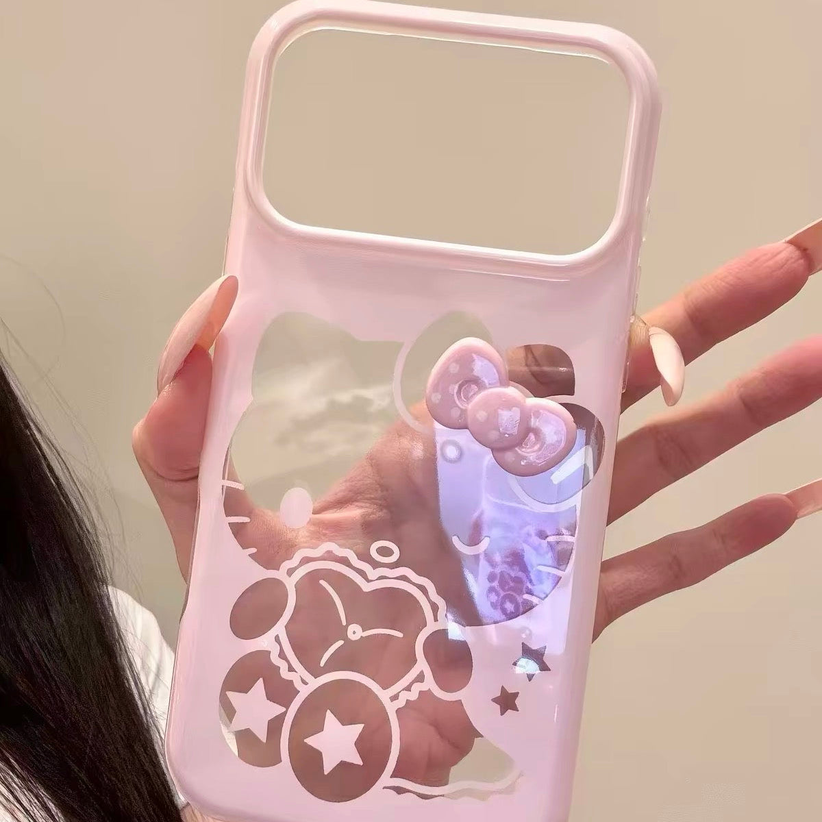 Cute, girly pink cartoon cutout Hello Kitty phone case
