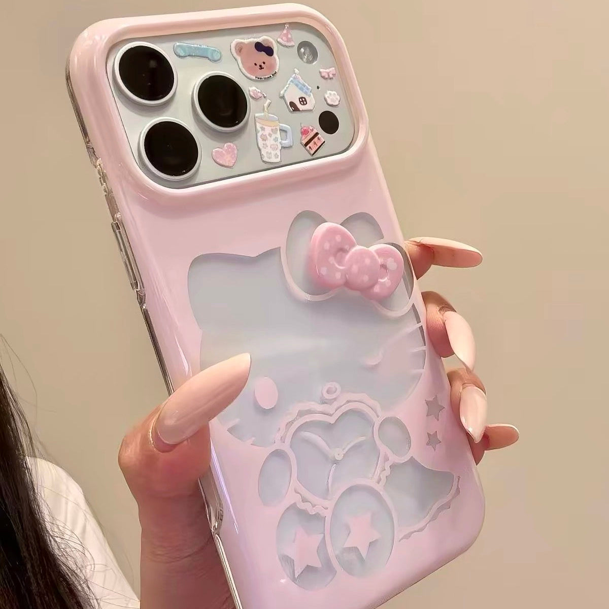 Cute, girly pink cartoon cutout Hello Kitty phone case