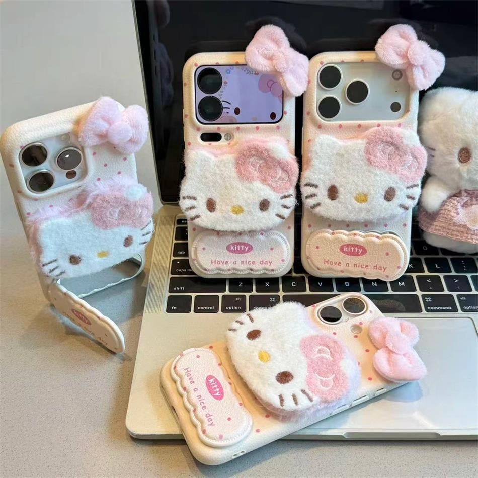 Plush Hello Kitty Mirror Stand Phone Case