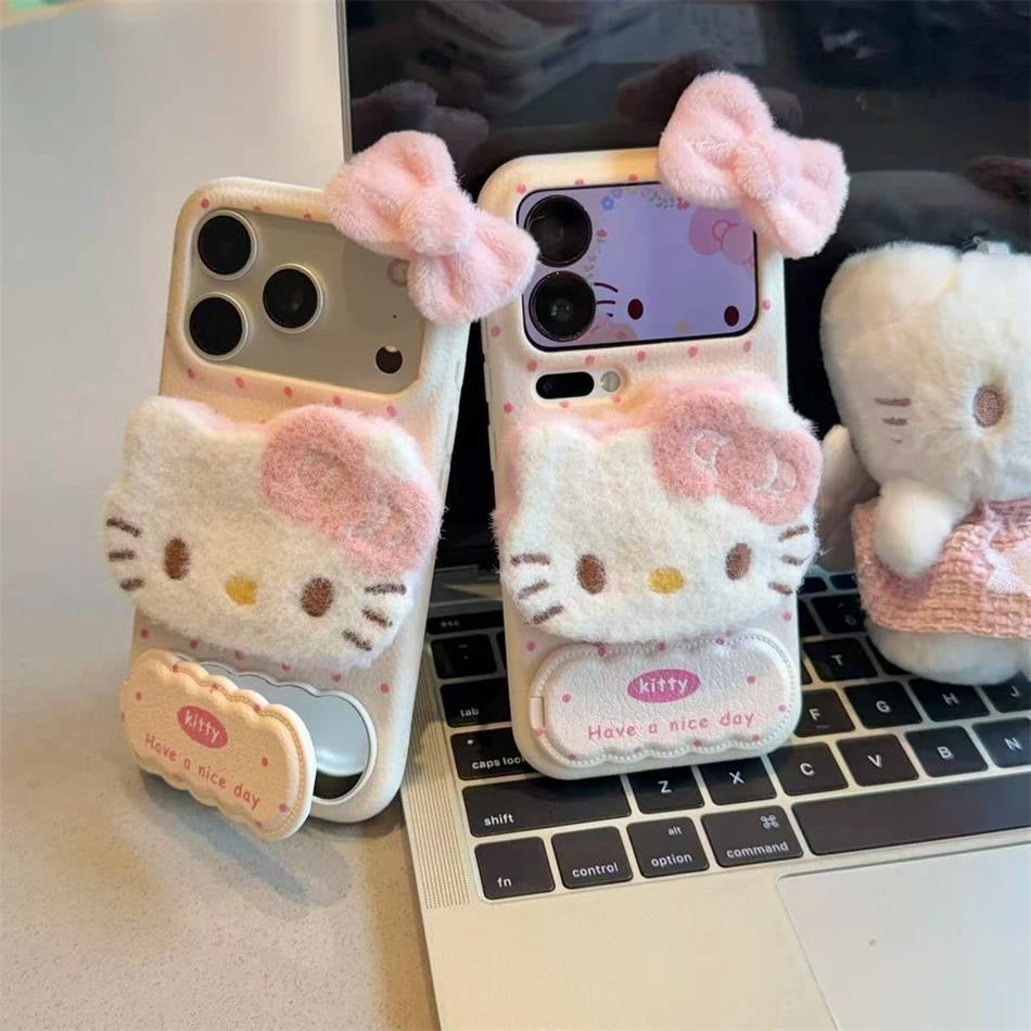 Plush Hello Kitty Mirror Stand Phone Case