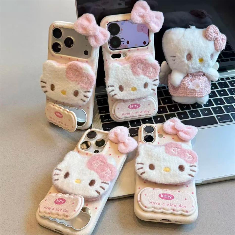 Plush Hello Kitty Mirror Stand Phone Case