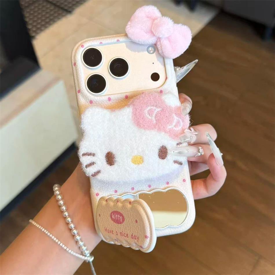 Plush Hello Kitty Mirror Stand Phone Case