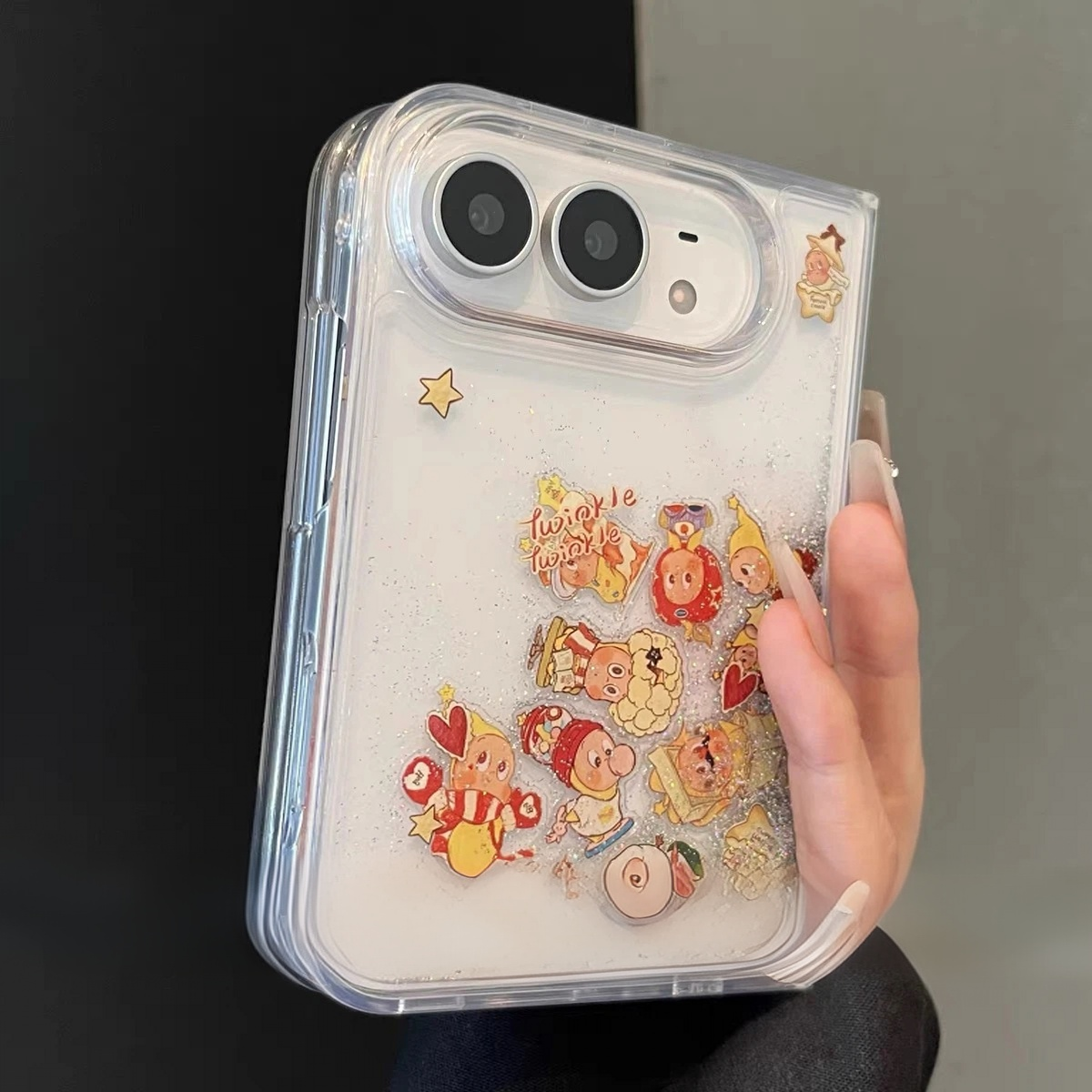 Cartoon Liquid-Glitter Figurine Case for iPhone Duo Foldable Phones