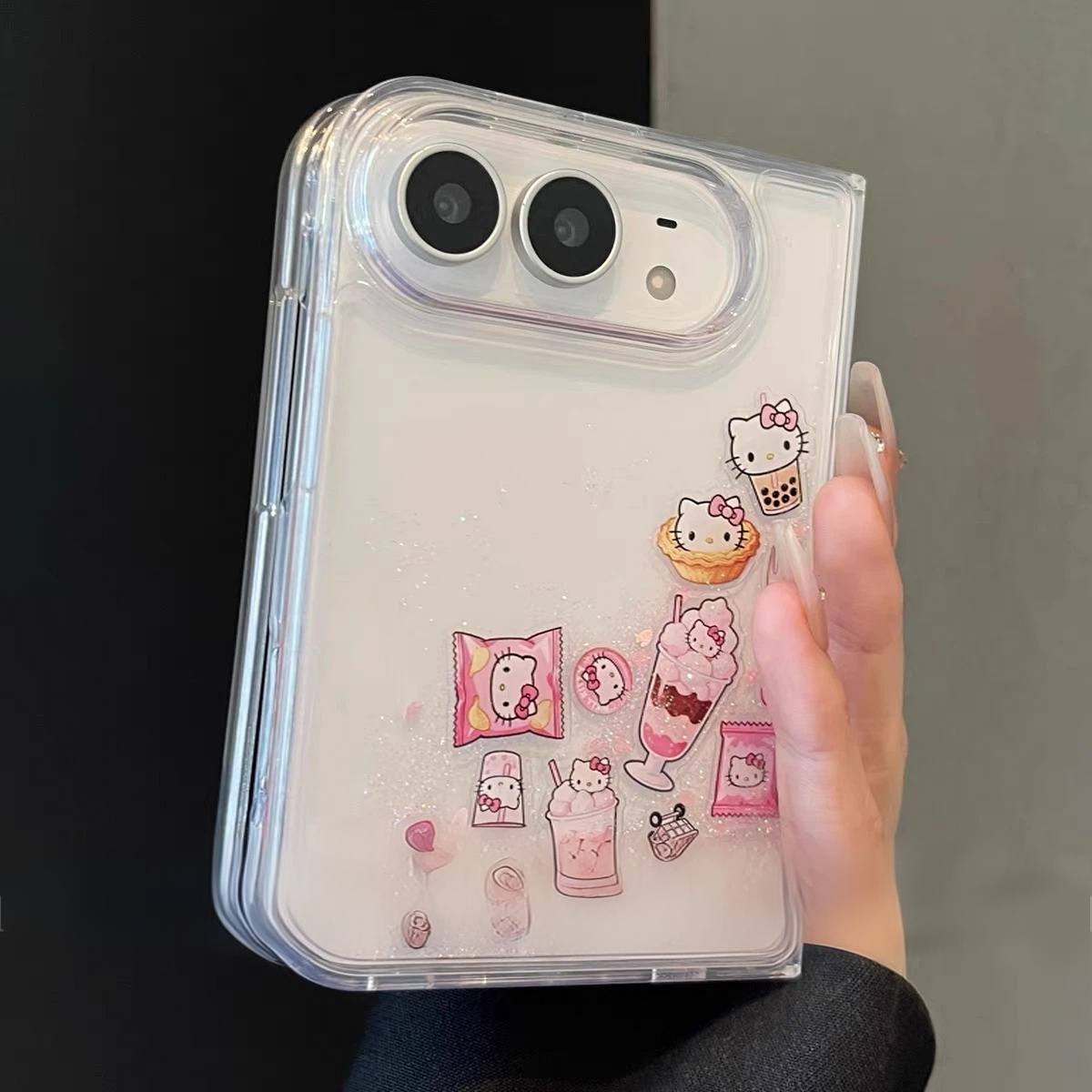 Cartoon Liquid-Glitter Figurine Case for iPhone Duo Foldable Phones