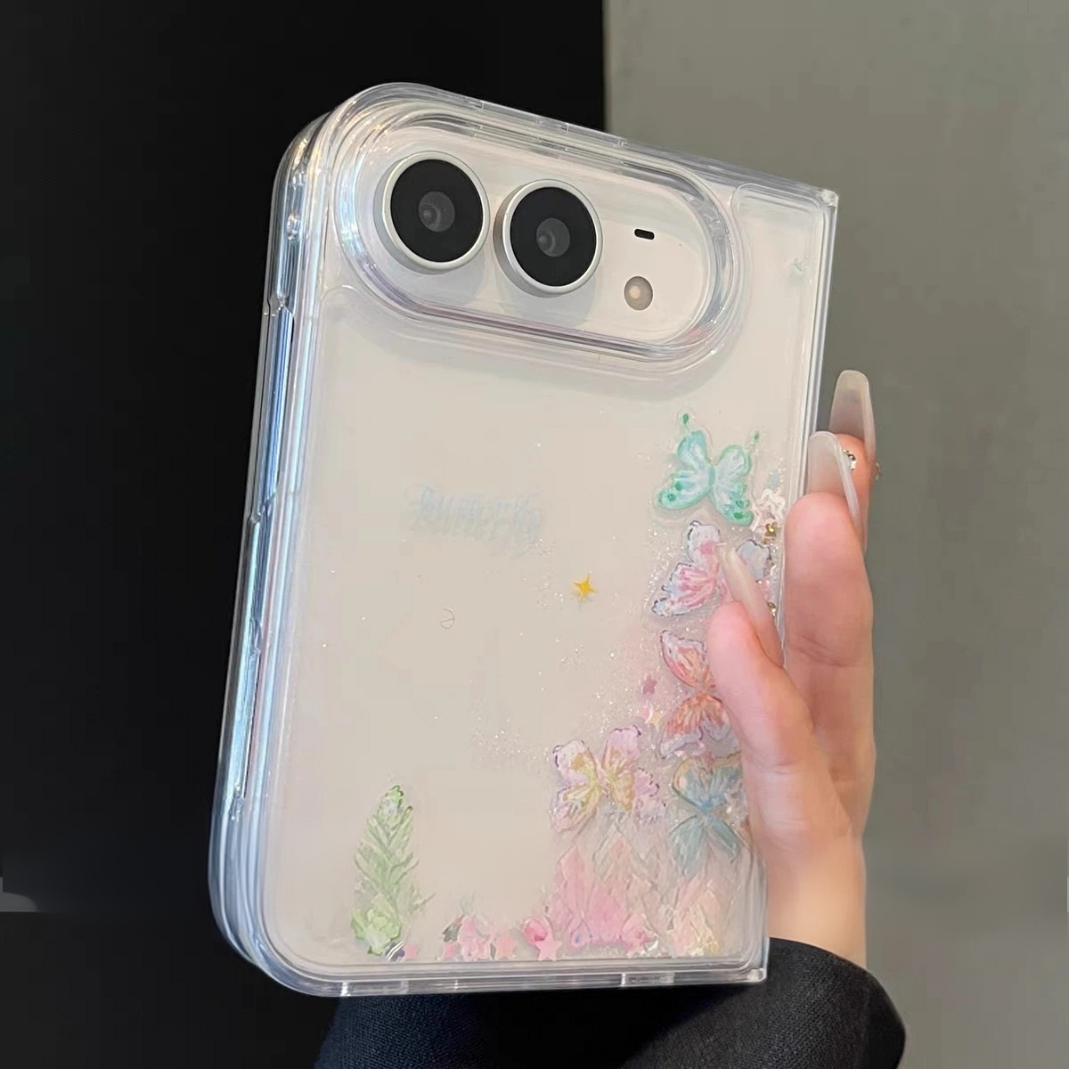 Cartoon Liquid-Glitter Figurine Case for iPhone Duo Foldable Phones