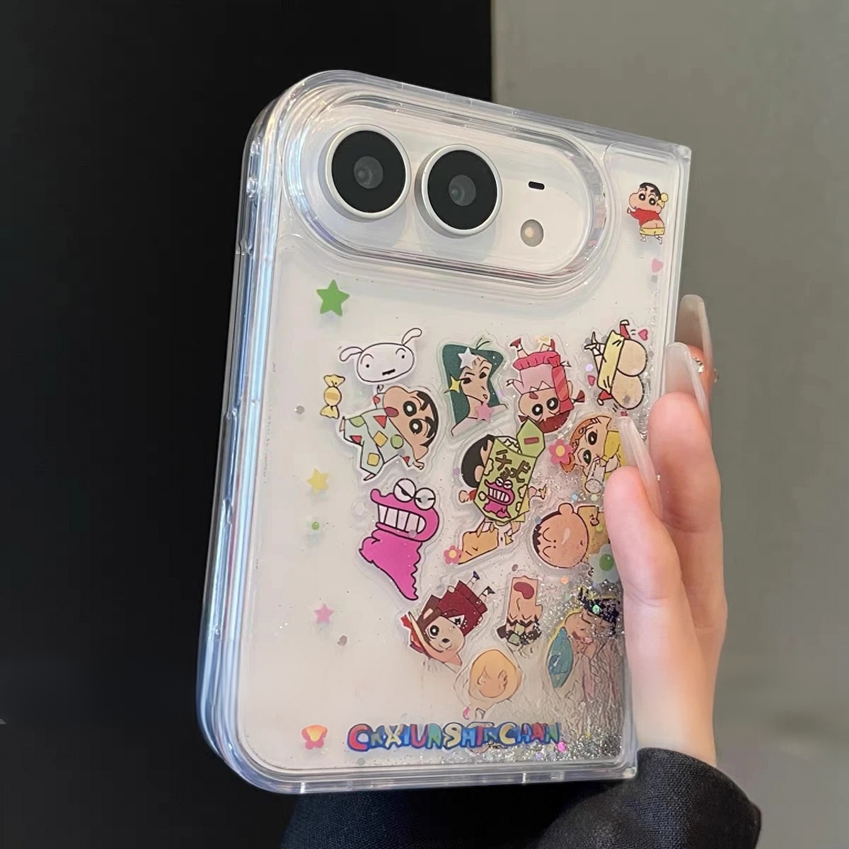 Cartoon Liquid-Glitter Figurine Case for iPhone Duo Foldable Phones