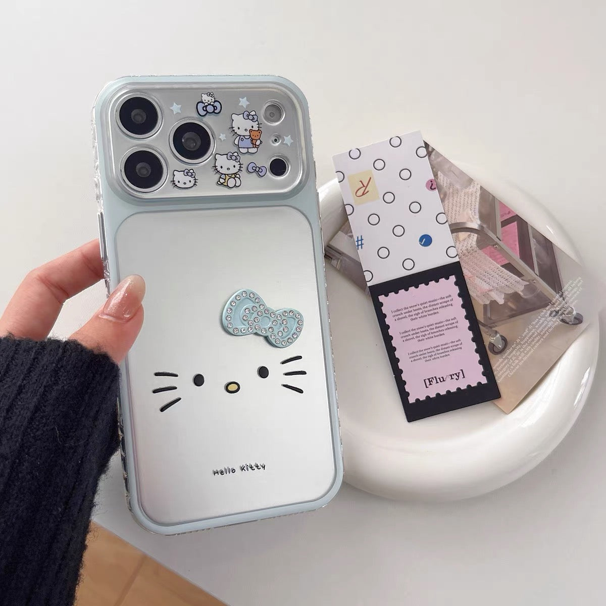 Cute Rhinestone Bow Cat Phone Case