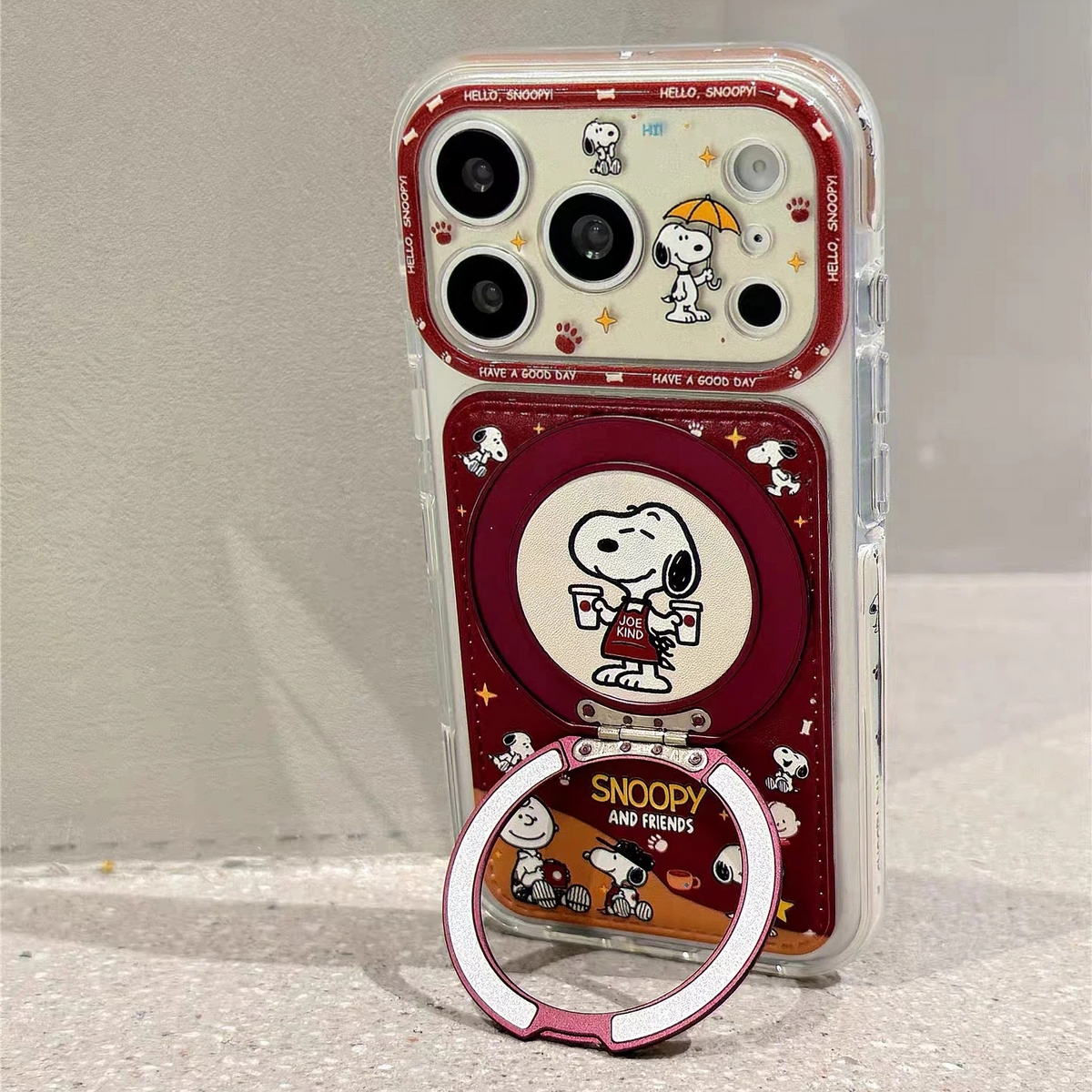 Cute Cartoon Snoopy Phone Case with 360° Rotating Stand