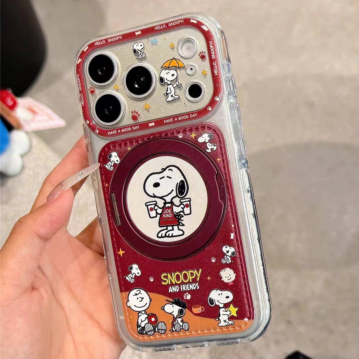 Cute Cartoon Snoopy Phone Case with 360° Rotating Stand