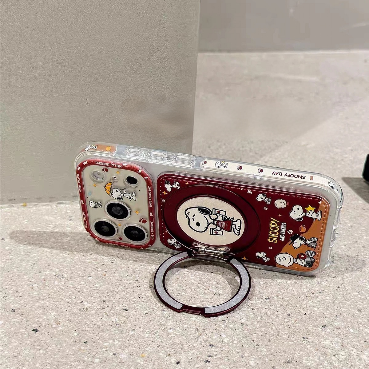 Cute Cartoon Snoopy Phone Case with 360° Rotating Stand