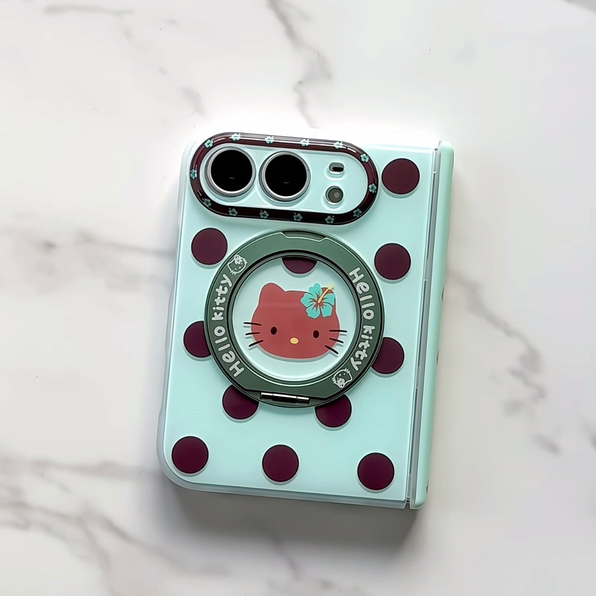 iPhone Duo Brown Polka-Dot Hello Kitty Rotating-Stand Phone Case