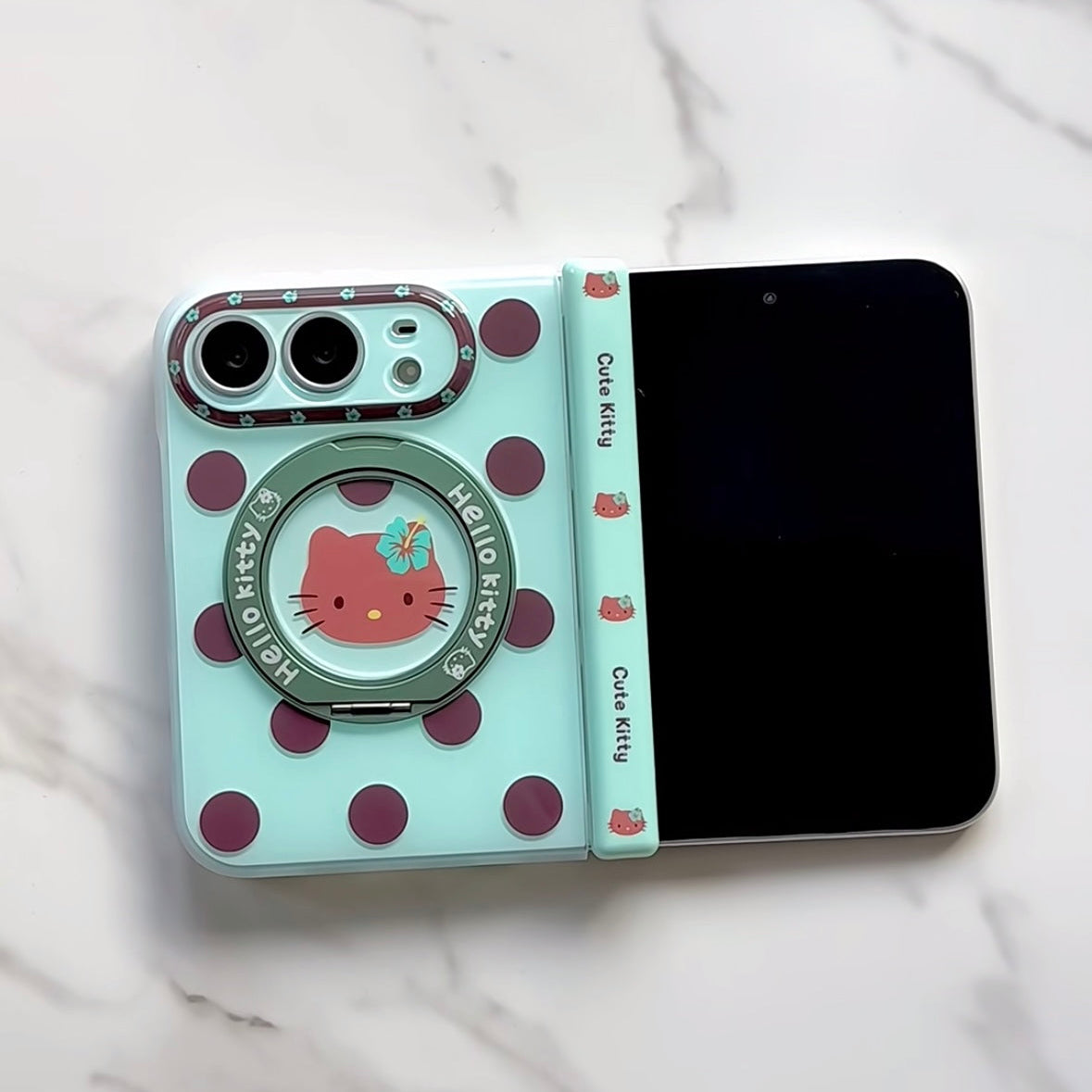 iPhone Duo Brown Polka-Dot Hello Kitty Rotating-Stand Phone Case