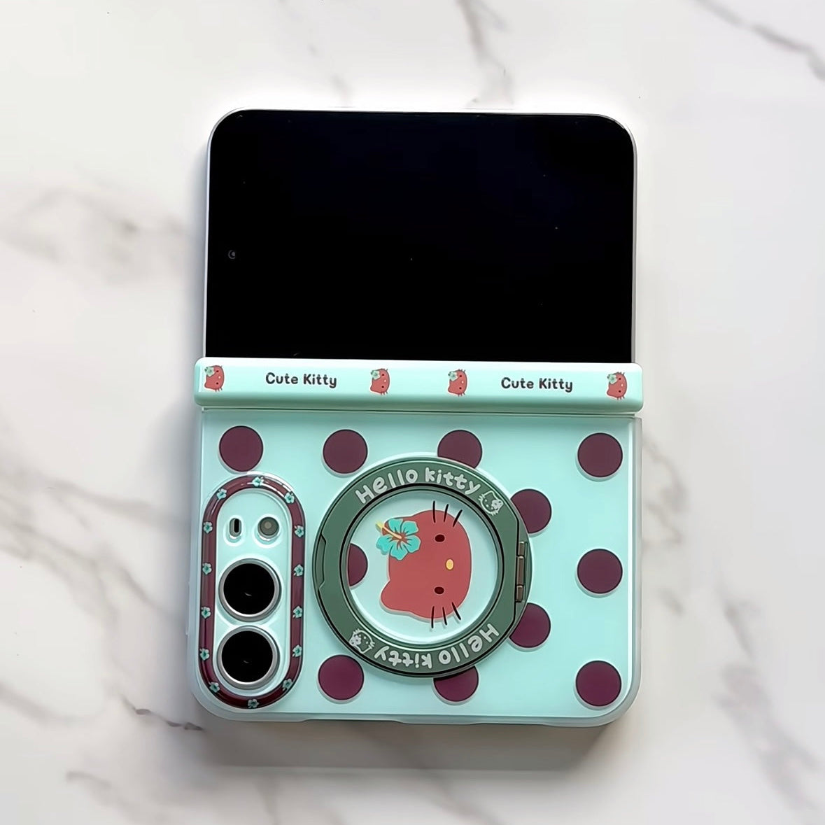 iPhone Duo Brown Polka-Dot Hello Kitty Rotating-Stand Phone Case