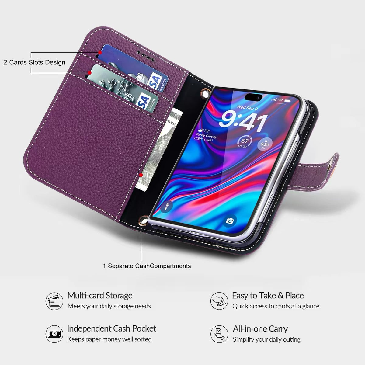 iPhone Duo Leather Magnetic Card-Holder Wallet & Wireless-Charging Protective Case