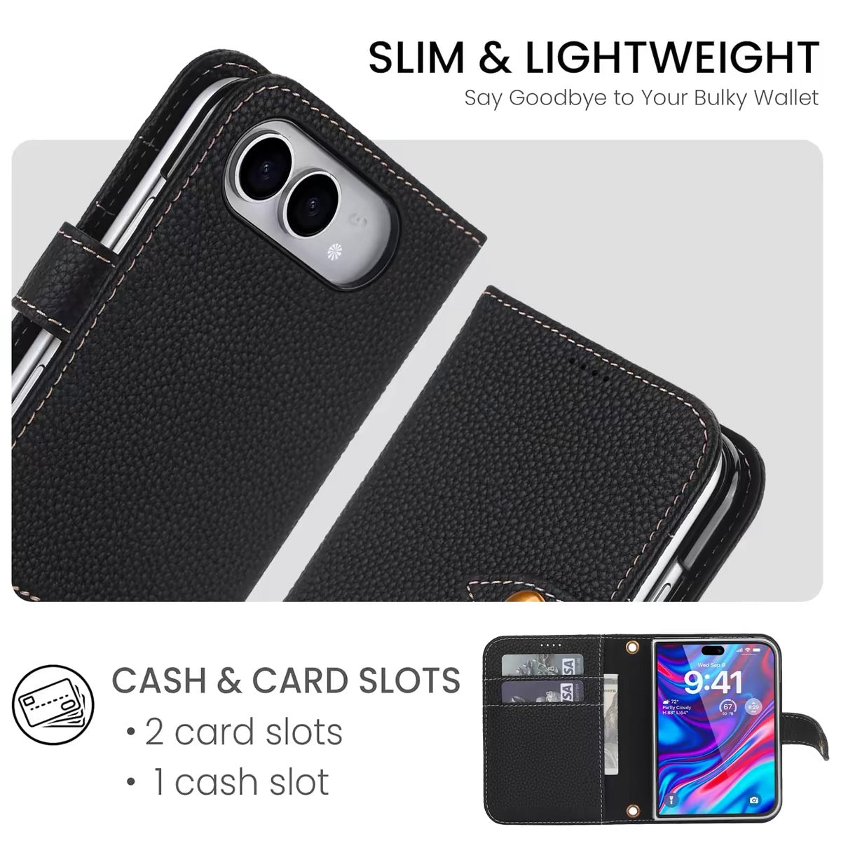 iPhone Duo Leather Magnetic Card-Holder Wallet & Wireless-Charging Protective Case